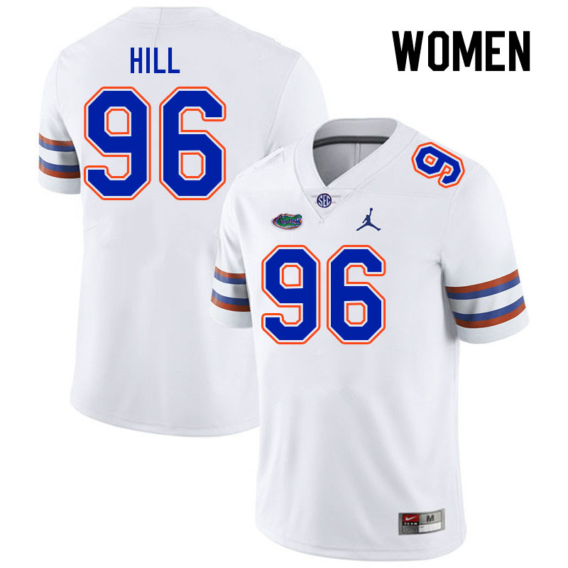 Women #96 Gavin Hill Florida Gators College Football Jerseys Stitched Sale-White